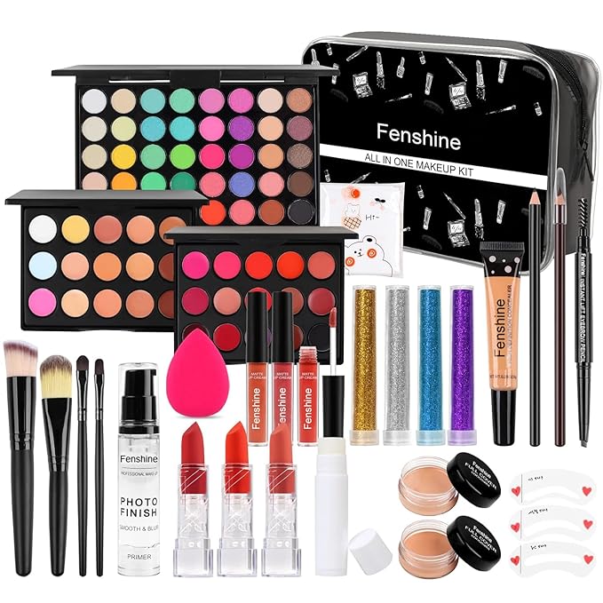 Fenshine All In One Makeup Kit for Women, Full Makeup Gift Set for Beginners, Makeup Essential Starter Bundle Include Eyeshadow Palette Lipstick Eyebrow Pencil Brush Set (Type C)-VivaGrace Women