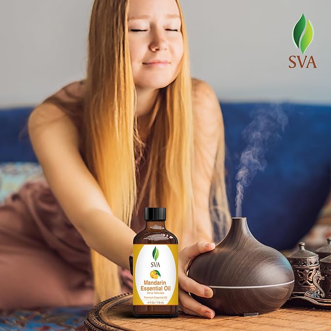SVA Mandarin Essential Oil – 4 Fl Oz – 100% Natural Mandarin Oil - for Diffuser, Hair Care, Face, Skin Care, Aromatherapy, Scalp and Body Massage, Soap and Candle Making – with Dropper-VivaGrace Women