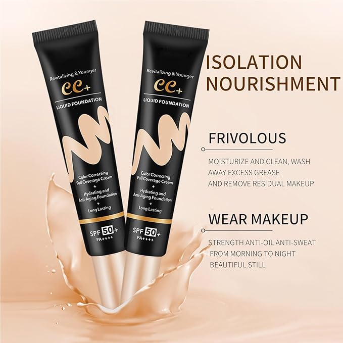 CC Color Correcting Full Coverage Cream SPF 50, CC Cream Foundation, Cover Blemish, Correcting Uneven Skin Tone, Oil Control, Lightweight Waterproof Long Lasting Hydrating CC Cream (Ivory)-VivaGrace Women