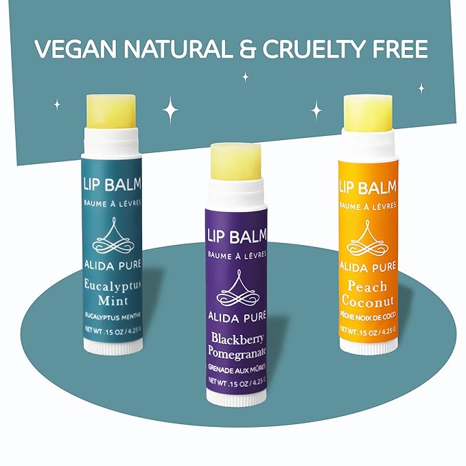 Fruit Mint Lip Balm Collection, Vegan Lip Balm Set, Bees Wax Free, Coconut Oil Free, Avocado Oil, Organic Jojoba Oil, Vitamin E, Natural Moisturizer For Dry Cracked Lips, 3 Tube Set-VivaGrace Women