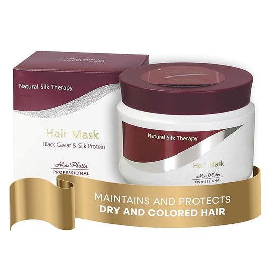 Mon Platin Professional Hair Mask, 500ML - Deep Conditioning for Dry, Colored, Damaged Hair with Black Caviar & Natural Silk Protein, SLS/Salt Free-VivaGrace Women