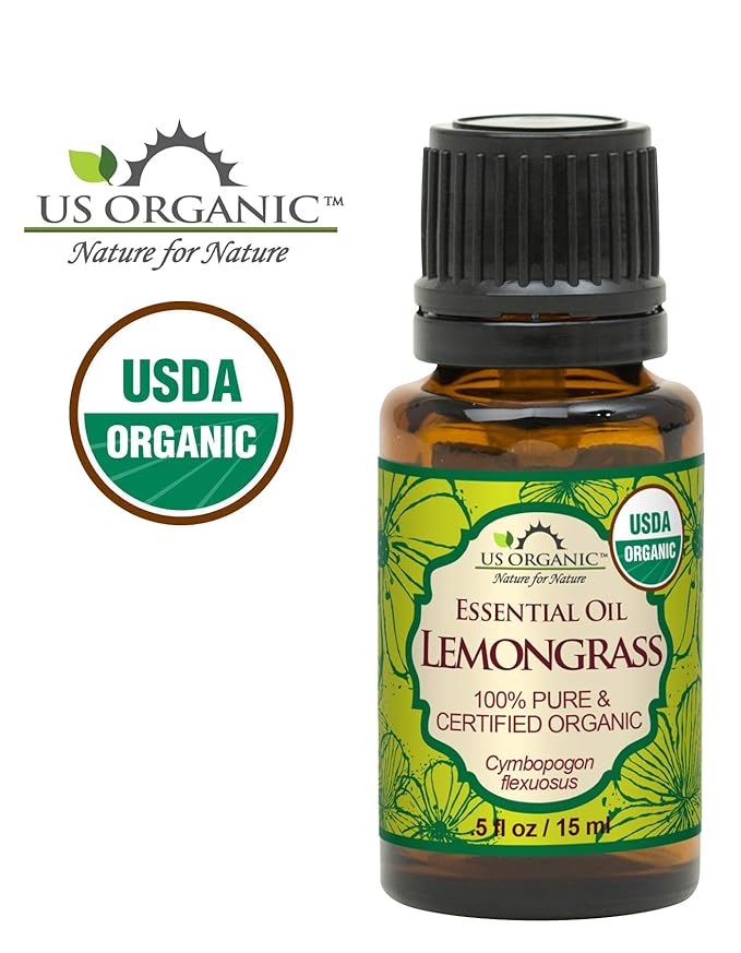 US Organic 100% Pure Lemongrass Essential Oil, USDA Certified Organic, Extracted by Steam Distillation Method, for Hair, Nail Polish Remover, Bees Attraction, and More. 15 ml-VivaGrace Women
