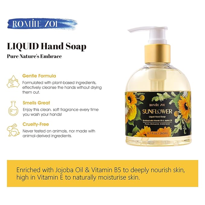 Liquid Hand Soap with Gift Box - Pure Nature's Embrace - Sunflower - 260ml/ 8.7 fl.oz (Pack of 3)
