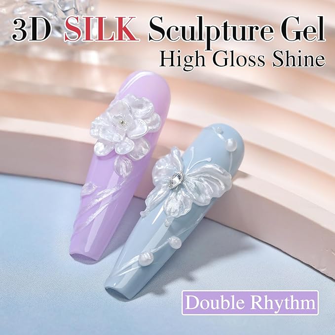 Double Rhythm 3D Nail Gel Pearl Solid Sculpting Gel for Nail Art Non-Sticky Hard Gel for Building Carving Molding Nail Extension Soak Off UV/LED Nail Art Salon Home DIY 0.5 Oz (Silver-Silk 01)-VivaGrace Women