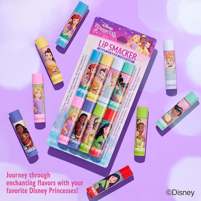 Lip Smacker Disney Princess Flavored Lip Balm Party Pack 8 Count, Clear, For Kids-VivaGrace Women