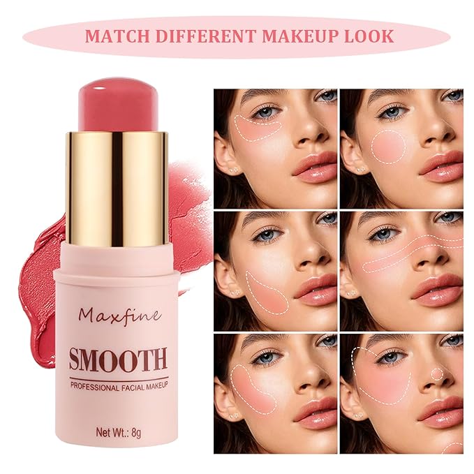 Blush for Cheeks - Cream Blush Stick Face Lip Eyeshadow Tint, 3-in-1 Buildable Pink Blush Makeup Balm Stick For Make Up Women Girl Gift (Peach Melody #2)-VivaGrace Women