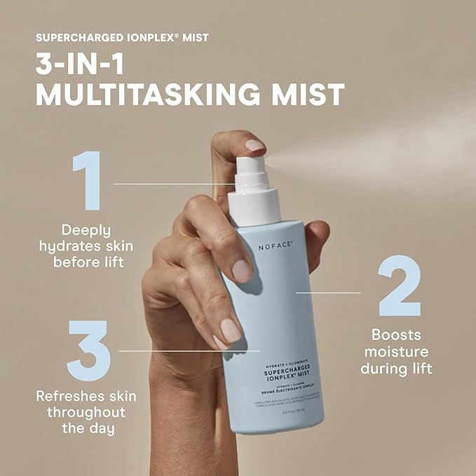 NuFACE Supercharged IonPlex Facial Mist - 3-in-1 Ultra-Fine Hydrating Face Mist & Pore Minimizer with Hyaluronic Acid + IonPlex Technology to Lock in Moisture and Enhance Microcurrent Treatment (5 oz)-VivaGrace Women