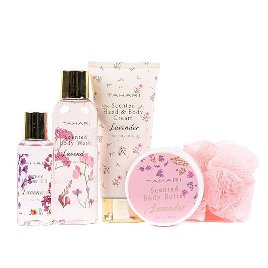 Tahari Spa Gift Set for Women, Lavender Spa Set, Bath Kit for Women Gift Set Includes Scented Body Wash, Body Lotion, Body Butter & Pouf, Lotion Gift Set for Women, Birthday Gifts For Women - (Floral)-VivaGrace Women