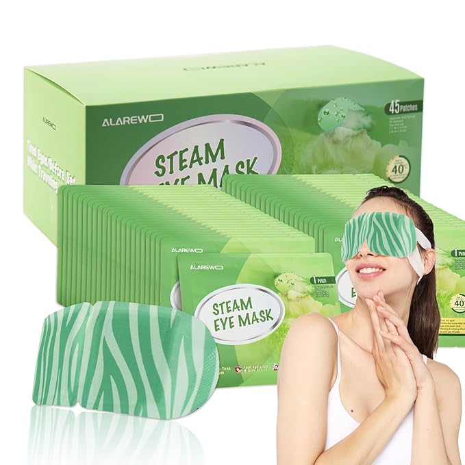 45 Packs Steam Eye Mask Self Heating Moist Eye Compress Disposable SPA Warm Eye Mask for Dry Eyes, Eye Fatigue, Stress Relief, Soothing Headache Travel Trouble Sleeping (Unscented)-VivaGrace Women