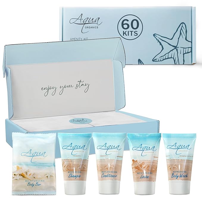 Aqua Organics Amenity Kit|Boxed Hotel Toiletries|Bulk Set 1 oz Travel Size Shampoo, Conditioner, Lotion, Body Wash & Bar Soap for Guest Hospitality AirBnB/Vacation Rentals|300 Pieces-VivaGrace Women