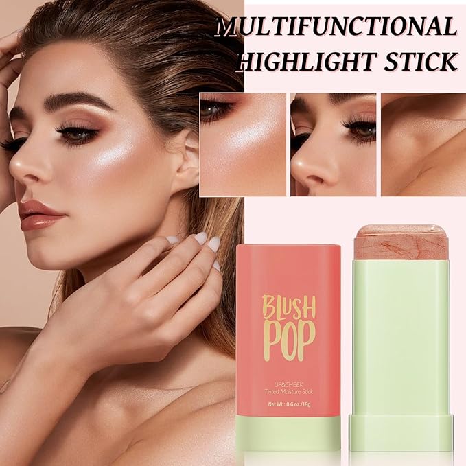 Highlighter Makeup Stick - Blush Highlighters Makeup Stick for Face & Body, Natural Silky Shimmer Highlight, Bendable Long Lasting Highlighter Wand, Cream Korean Highlighter (Soft Pink)-VivaGrace Women