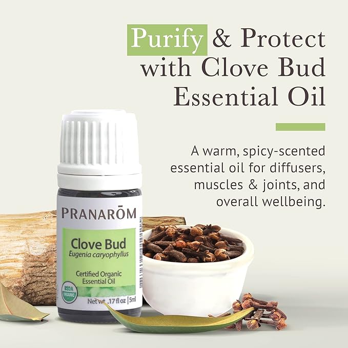 Pranarom USDA Certified Organic Clove Essential Oil (5ml), 100% Pure Undiluted Therapeutic Grade from Sri Lanka & Madagascar for Aromatherapy, Diffuser, Immune Support, DIY Cleaning, Warm Scent-VivaGrace Women