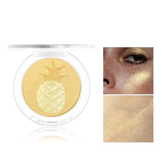 Glitter Highlighter Makeup, 3-In-1 Compact Shimmer Glitter Powder Makeup Blush Face Body Highlighter Illuminator, Silky Smooth Longlasting Lightweight Face Luminizer Bronzer (#02 Pineapple)-VivaGrace Women