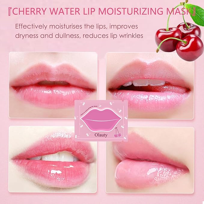 30 Pairs Cherry Lip Masks & 24K Gold Under Eye Patches, Gel Crystal Collagen Lip & Eye Patches for Puffy Eyes, Effectively Moisturizing Nourishes Lip & Eye Skin for Reducing Fine Lines & Dark Circle-VivaGrace Women