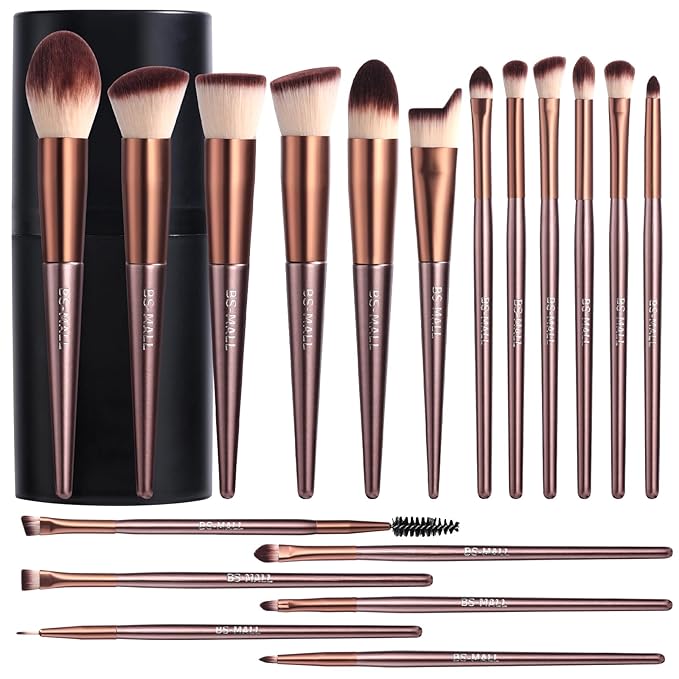 BS-MALL Makeup Brush Set 18 Pcs Premium Synthetic Foundation Powder Concealers Eye shadows Blush Makeup Brushes with black case (B-Brown)-VivaGrace Women