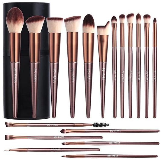 BS-MALL Makeup Brush Set 18 Pcs Premium Synthetic Foundation Powder Concealers Eye shadows Blush Makeup Brushes with black case (B-Brown)-VivaGrace Women
