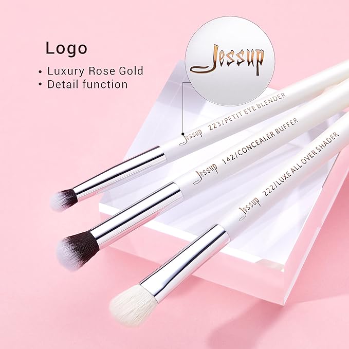 Jessup Small Eye Makeup Brush Set Professional 15pcs White/Silver Premium Natural-synthetic Eye Shadow Blending Concealer Eye & Brow Liner Brushes, T237-VivaGrace Women