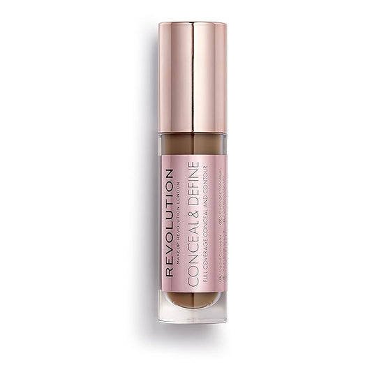 Makeup Revolution Conceal & Define Concealer, Full Coverage Makeup Concealer, Matte Finish & Long Wear, For Dark or Deep Skin Tones, Vegan, C16, 4ml-VivaGrace Women