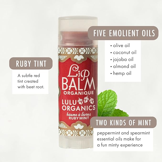 Natural Lip Balm, Nourishing and Moisturizing Premium Lip Care, Handmade Hydrating Lip Balm, Lip Treatment for Dry and Cracked Lips, Repairing and Fragrance Free - Ruby Mint - 0.15oz-VivaGrace Women