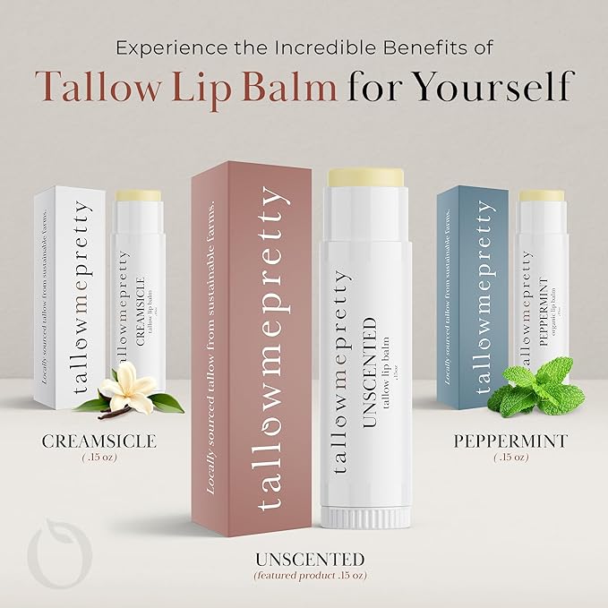 Unscented Lip Balm, Ultra-Soothing, Deeply Hydrating Tallow Lip Balm with Grass Fed Beef Tallow, Beeswax, Jojoba Oil & More, Non Toxic Lip Care, Made in the USA, 0.15 Oz.-VivaGrace Women