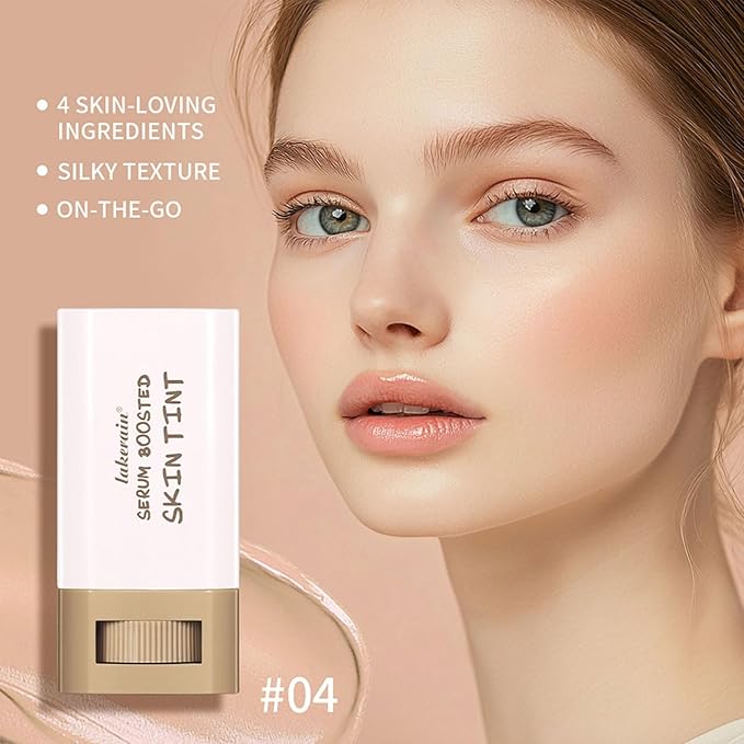 Multi-Use Foundation Stick Beauty Balm Serum Boosted Skin Tint, On-The-Go Tinted Solid Serum, Lightweight and Buildable Creamy Skin Tint Stick Makeup, Natural Finish(04#)-VivaGrace Women