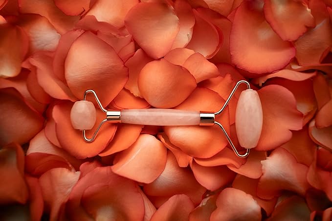 Rose Quartz Roller for Face - Facial Massage Tool for Natural Beauty Skin Care - Pink Face Roller Reduces Dark Eye Circles and Puffiness with 100% Authentic Quartz Crystal-VivaGrace Women