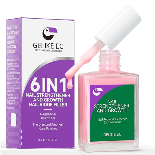 gelike ec Nail Strengthener Polish for Thin Nails: Soft Pink 15ml 6 in 1 Natural Nail Hardener Extra Strong and Growth - Long Lasting Repair for Damaged Nails - Growth Oil for Salon Home Daily Work