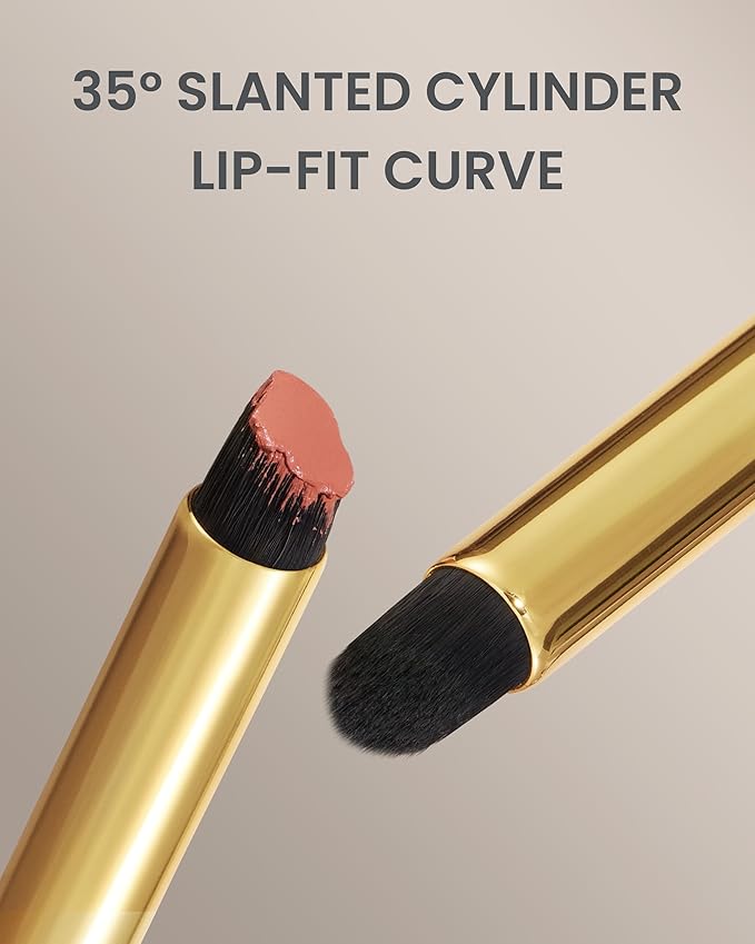 Desert Oak Series VelvetSlant Lip Artist - 45° Slanted Lip Brush for Gradient & Feathered Lips, Ultra-Soft Vegan Nylon, Bubinga Wood Handle (CM 198)-VivaGrace Women