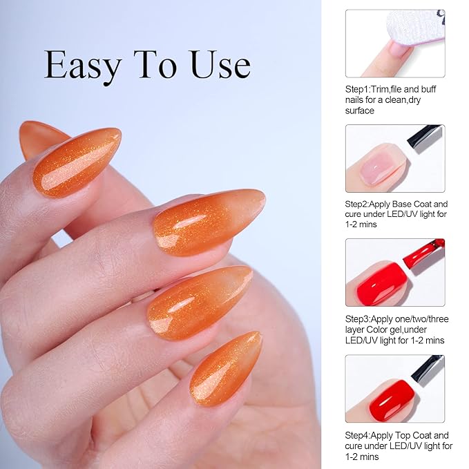 Imtiti Glitter Orange Gel Nail Polish, UV LED Soak Off Gold Shimmer Sparkle Gel Polish