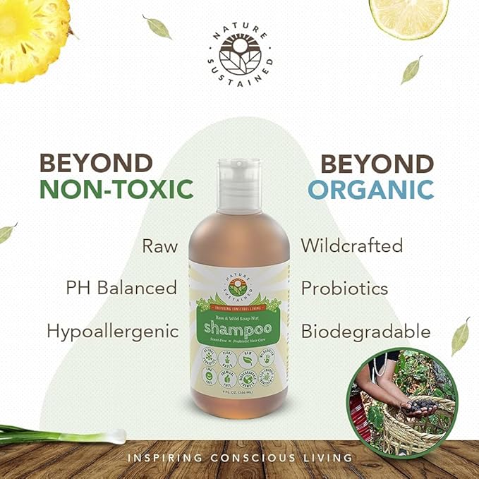 Natural Shampoo - Organic, Raw & Wildcrafted with Probiotics, Hypoallergenic Natural & Sulfate Free Shampoo for Sensitive Scalp, Dry Hair, Dandruff, Eczema & Psoriasis, 9oz, Original-VivaGrace Women
