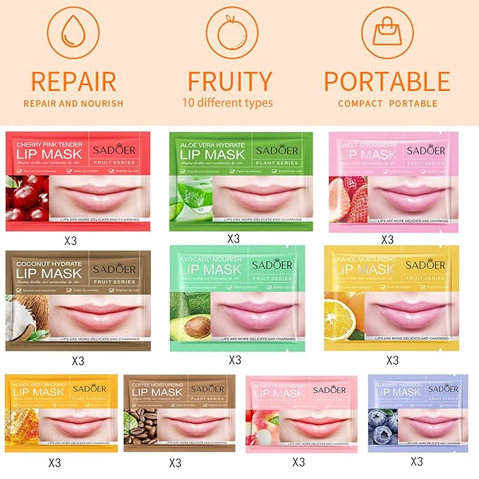 30 PCS Moisturizing Lip Mask .Crystal Lip Care Gel Pads Mask for Moisturizing & Reducing wrinkle, Let Your Lip Smoothing,Exquisite.Remove Dead Skin Moisture Essence-VivaGrace Women