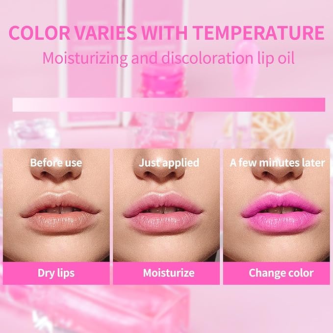 2pc Magic Color Changing Lip Oil, Hydrating Lip Glow Oil Plumping Gloss Tinted Lip Balm Transparent Moisturizing Toot Lip Care-VivaGrace Women
