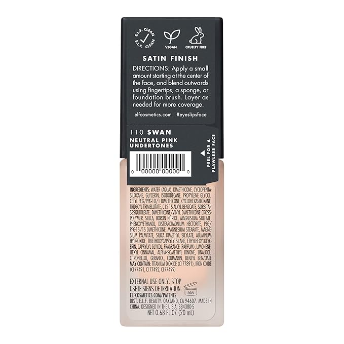 e.l.f. Flawless Finish Foundation, Lightweight & Medium Coverage, Semi-Matte Finish, Swan, 0.68 Fl Oz (20mL)-VivaGrace Women