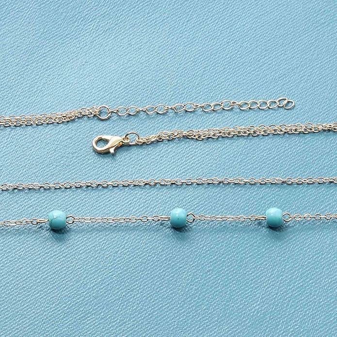 Boho Layered Coin Turquoise Necklace Gold Hammered Coin Disc Pendant Necklace Vintage Necklace Chain Jewelry for Women-VivaGrace Women