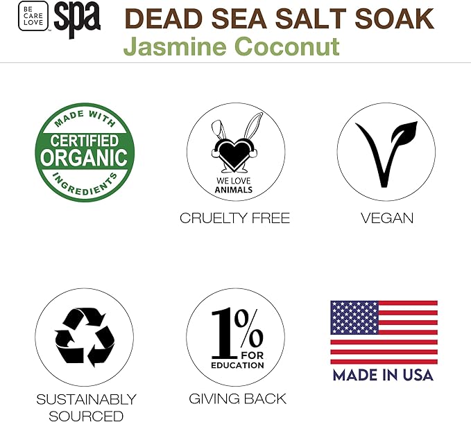 BCL SPA Dead Sea Salt Soak - Bath Salt with Organic Jasmine + Coconut, Shae Butter, Arnica, Aloe Vera Juice, Chamomile, Argan Oil & Jojoba Oil Skin Exfoliator - Home/Professional Use 16 fl oz-VivaGrace Women