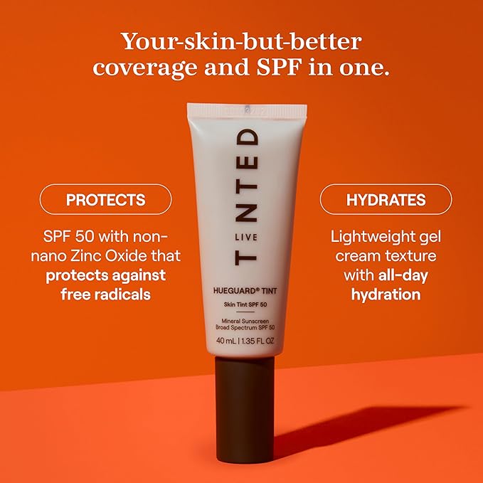 Live Tinted Hueguard Skin Tint SPF 50 - Tinted Mineral Sunscreen with Light-Medium Buildable Coverage With a Hydrating and Radiant Finish - Water and Sweat Resistant, 1.35 fl oz - Shade 06-VivaGrace Women