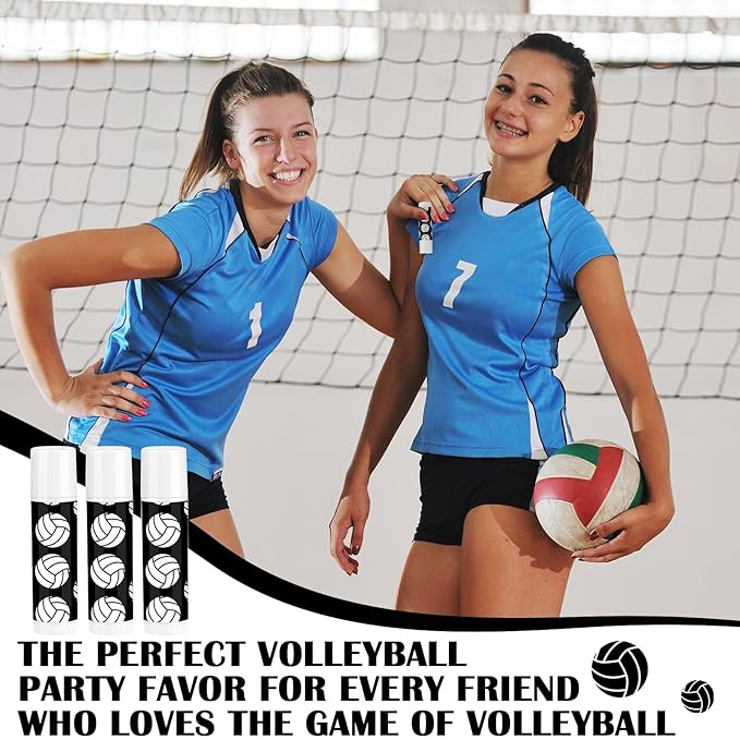 24 Pcs Volleyball Lip Balm Volleyball Team Gifts Volleyball Party Favors Volleyball Lip Balm Gift for Volleyball Team Volleyball Party Guest Supplies (Black)-VivaGrace Women