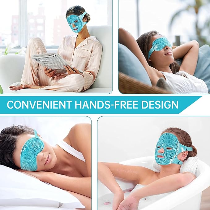Ice Face Mask Reusable and Cold Gel Eye Mask for Puffiness/Dark Circles/Eye Bags/Dry Eyes/Headaches/Migraines/Stress Relief, Ice Pack for Eyes & Face (Blue)-VivaGrace Women