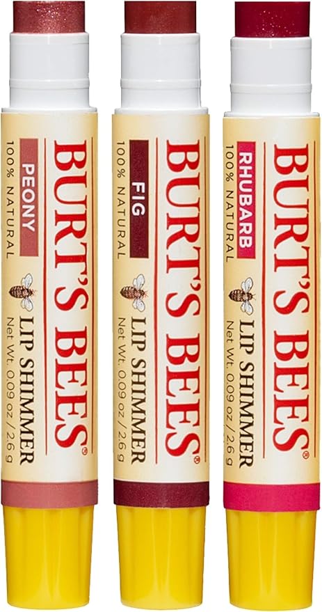 Burt's Bees Kissable Color Holiday Gift Set, 3 Lip Shimmers in Gift Box, Warm Collection in Peony, Fig & Rhubarb-VivaGrace Women