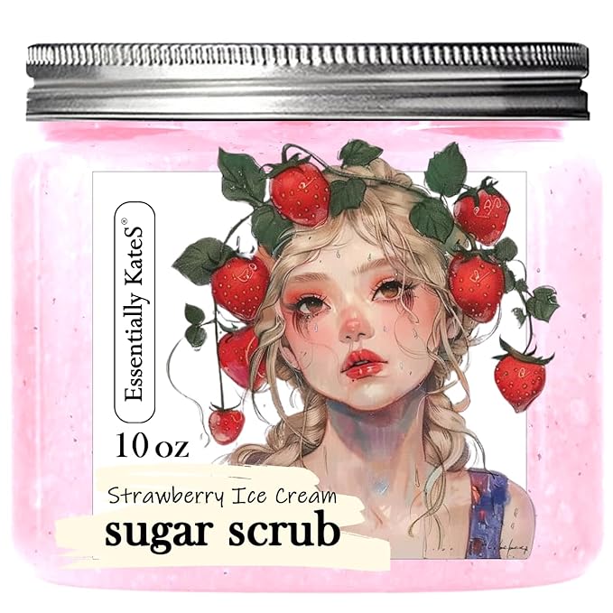 Strawberry Ice Cream Sugar Scrub 10 oz - Natural Strawberry Formula - Deliciously Fragrant, Refreshing, and Skin-Polishing Care - The Best Stocking Stuffer-VivaGrace Women