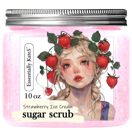 Strawberry Ice Cream Sugar Scrub 10 oz - Natural Strawberry Formula - Deliciously Fragrant, Refreshing, and Skin-Polishing Care - The Best Stocking Stuffer-VivaGrace Women