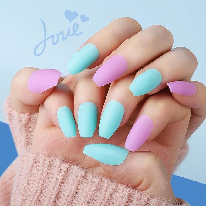 Teenitor Matte Press On Nails Coffin, 288pcs Press On Nails Medium Length Coffin Glue On Nails Set, 12 Color Press On Coffin Nails, Short Coffin Press On Nails With Nail Glue