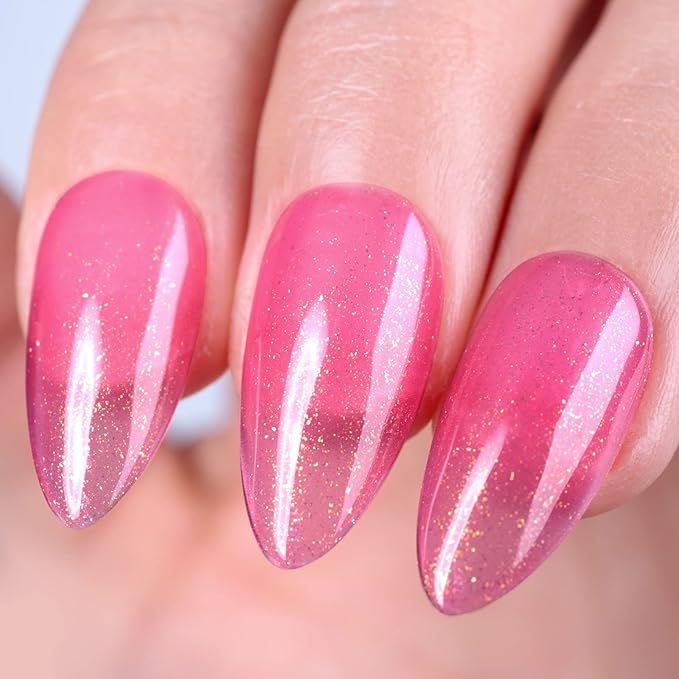 Imtiti Golden Shimmer Rose Red Jelly Gel Nail Polish, UV LED Soak Off Gold Glitter Clear Rose Pink Jelly Nail Polish,Sparkle Clear Pink Translucent Gel Polish
