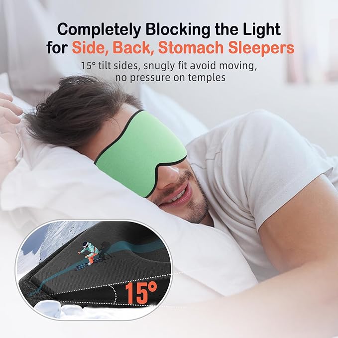 LitBear Sleep Mask for Side Sleeper Women Men, Eye Mask for Sleeping Light Blocking, 3D Contoured Cup Sleeping Mask, Soft Breathable Sleep Eye Mask with Adjustable Strap for Flight, Mint Green-VivaGrace Women