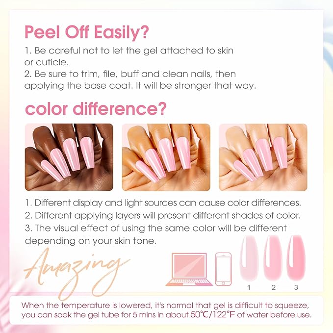 ROSALIND Poly Nail Gel Kit -14 Colors Nail Art Accessories kit Clear Nude Nail Extension Gel Starter with Slip Solution White Nude Pink Nail Extensions Gels Set with Mini UV Lamp-VivaGrace Women