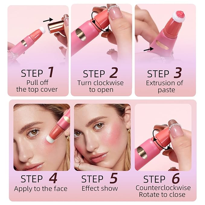 Liquid Blush Makeup Wand, Velvet Cream Blush Stick for Cheeks and Lips, Blush and Highlighter Stick, Easily Blendable, Long-Wearing, Smudge Proof-VivaGrace Women
