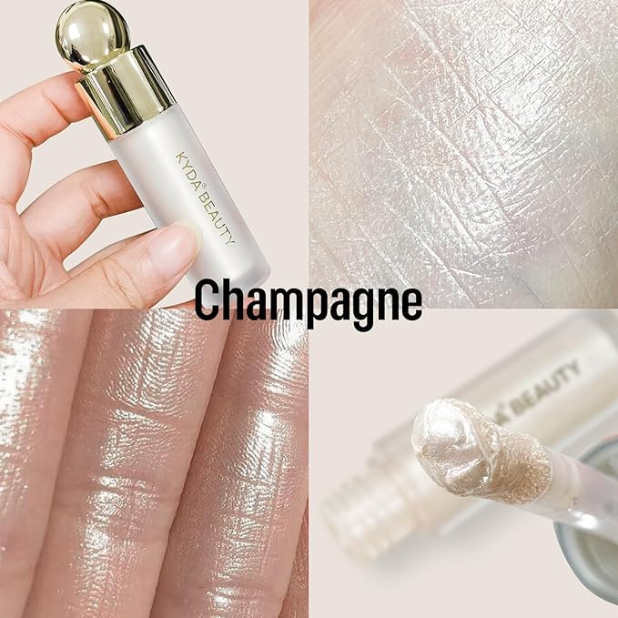 KYDA Liquid Highlighter, Natural Shimmer Tinted, Lasting Glossy Finish, Silky Creamy Lightweight Cover, Radiant Glow Face Enhancing Makeup, Body Liquid Illuminator-Champagne-VivaGrace Women
