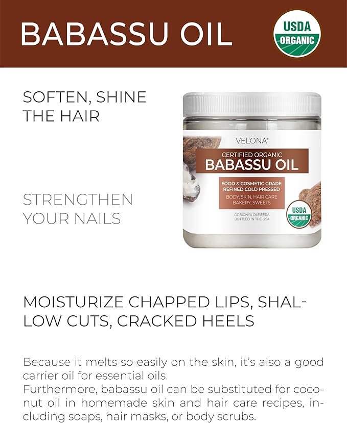 velona Babassu Oil USDA Certified Organic - 16 Fl Oz | 100% Pure and Natural Carrier Oil | Refined, Cold Pressed | Face, Hair, Body & Skin Care and Cooking | Use Today - Enjoy Results-VivaGrace Women