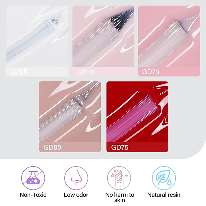 AILLSA Nude Pink Gel Nail Polish Set - White, Red, Milky Neutral Translucent Gel Polish with Base and Top Coat - 5+2 Kit - Bright Wedding Color - Jelly Soak Off U V Manicure Salon DIY at Home