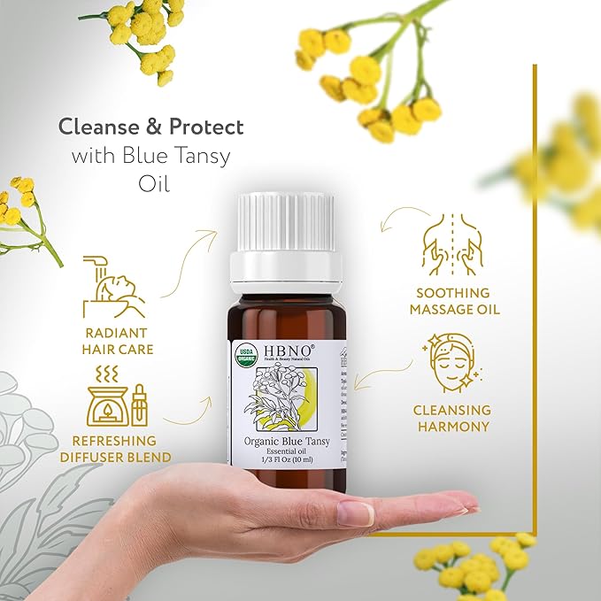 HBNO USDA Certified Organic Blue Tansy Essential Oil - 1/3 OZ (10 ml) Travel Size - Perfect for Aromatherapy, DIY, Candle Making, Soap Making, Diffusers - Blue Tansy Essential Oils-VivaGrace Women